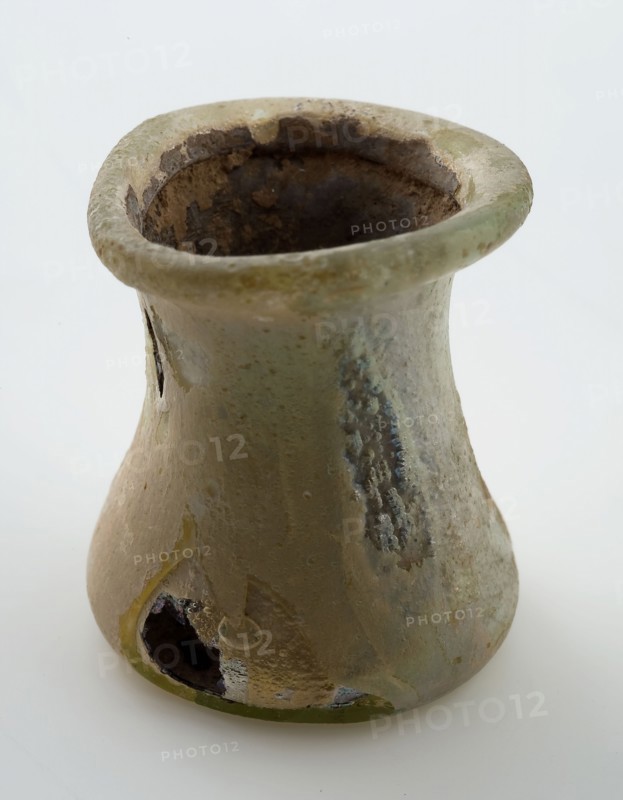 Small glass bottle or mug in the form of an ointment jar, pot bottle holder bottomfound glass, free blown Very small pot