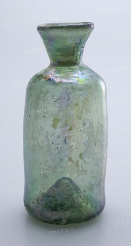 Medicine Bottle, medicine bottle bottle holder soil find glass, free blown and shaped Small (medicine?) Bottle in clear light