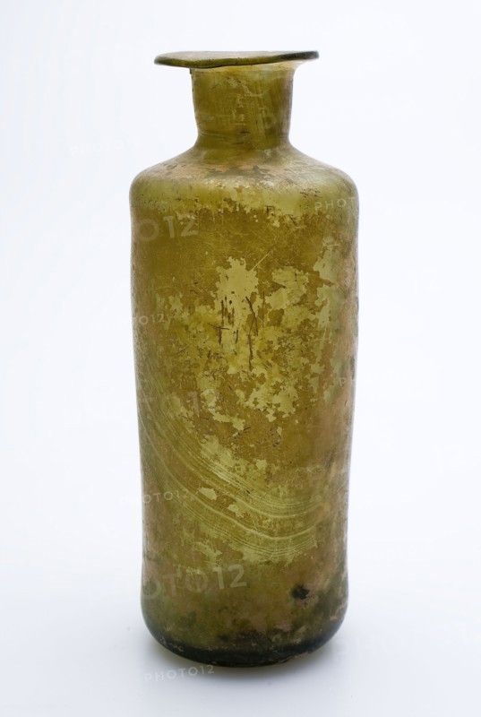 Medicine Bottle, medicine bottle bottle holder soil find glass, free blown and shaped Small (medicine?) Bottle in clear light