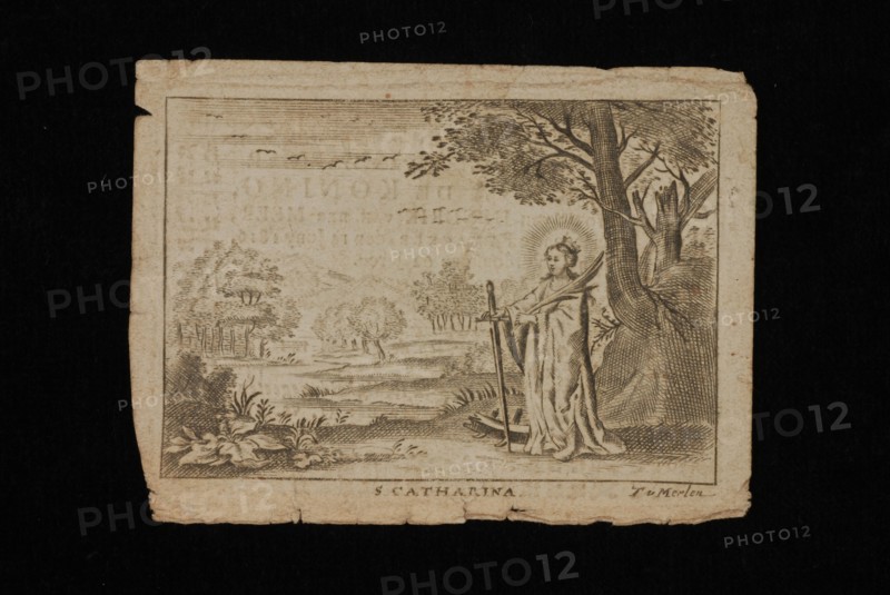 Prayer for Catrina de Koning, with an image of St. Catherine on the front, prayer print copper engraving engraving print footage