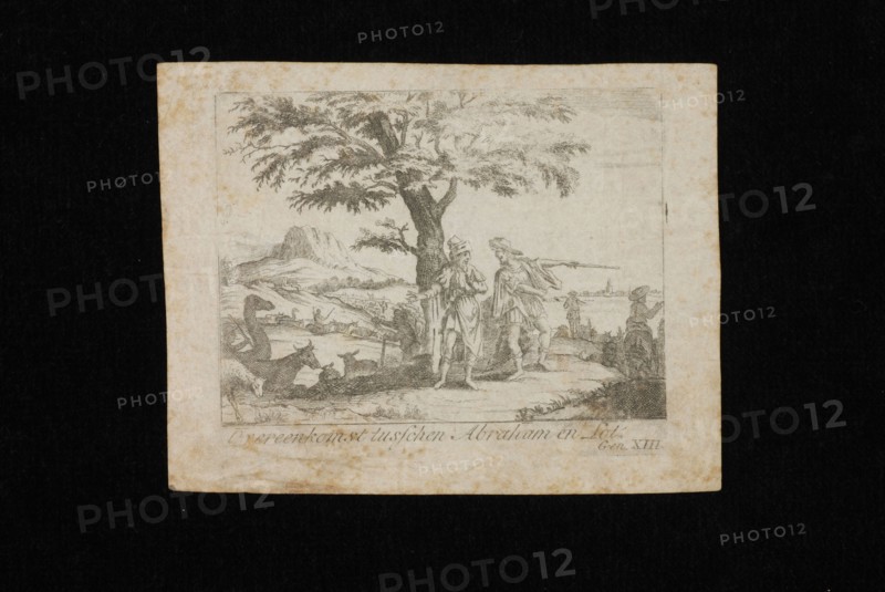 Bidprent for Franciscus Johannes Antheunis, with black and white representation of the agreement between Abraham and Lot