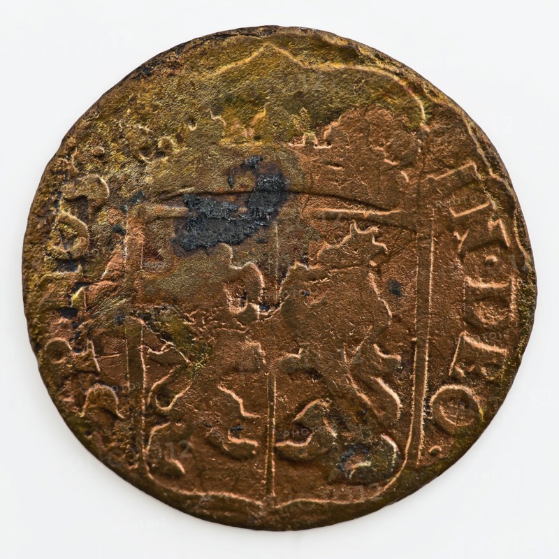 Duit, copper Dutch coin worth 2 penning, from Gelderland, coin currency exchange medium founding copper metal, beaten Duit