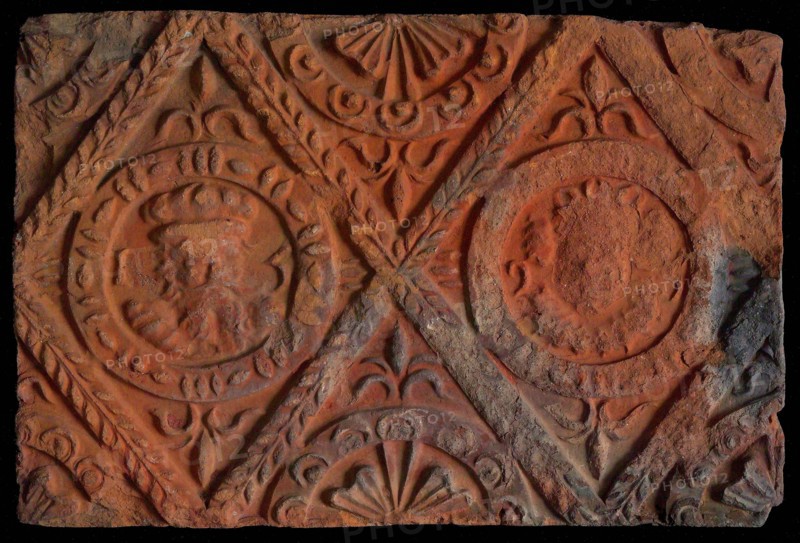 Hearthstone, from Antwerp Belgium, without frame, with male and female head, hearth fireplace part ceramics brick, fried Hearth