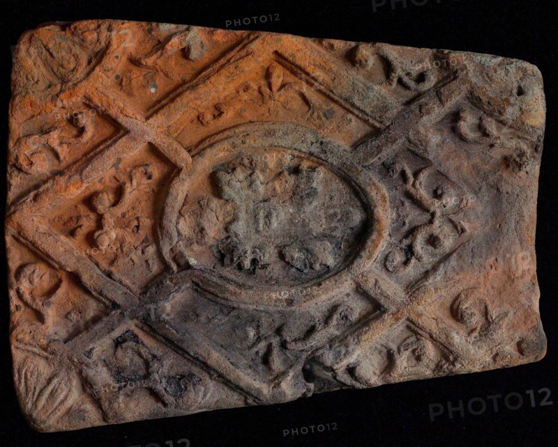 Hearthstone, from Antwerp Belgium, without frame, with rosette in window, fire stone fireplace component ceramics brick, fired