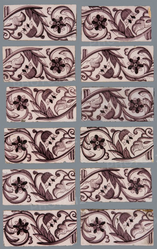 Twelve purple borders, with flowers, edge tile wall tile tile sculpture ceramics earthenware glaze, baked 2x glazed painted