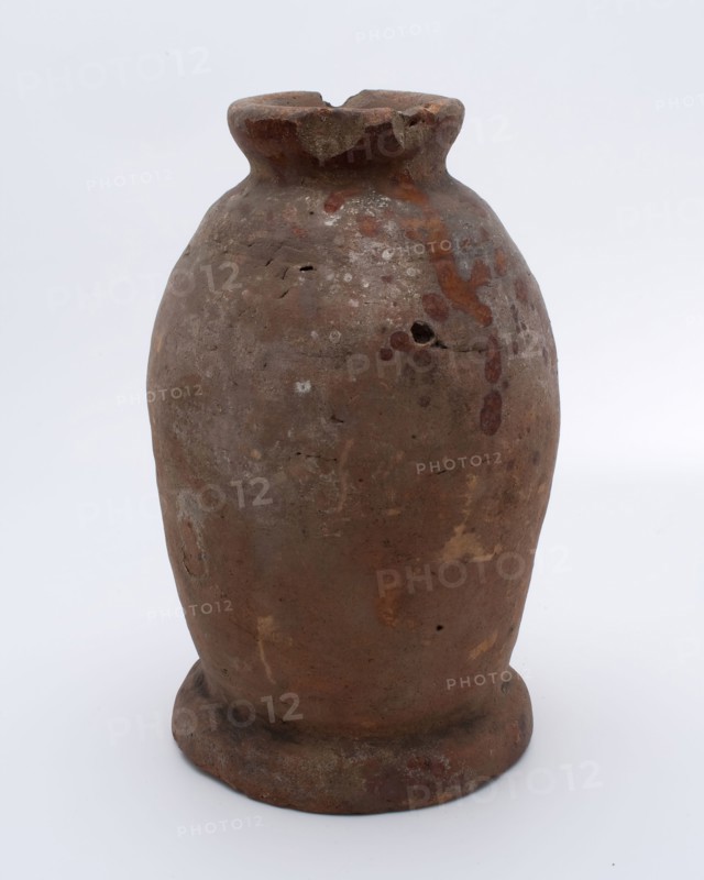 Pottery pot on stand, baluster shape with short neck, used in sugar production, sugar pot pot holder soil find ceramic