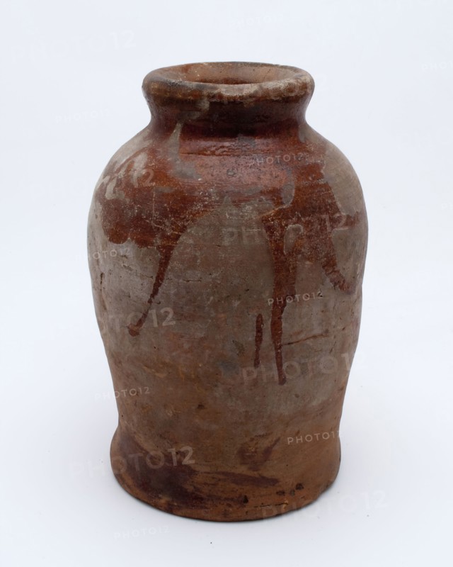 Pottery pot on stand, baluster shape, used in the sugar industry, sugar bowl pot holder soil find ceramic earthenware glaze lead
