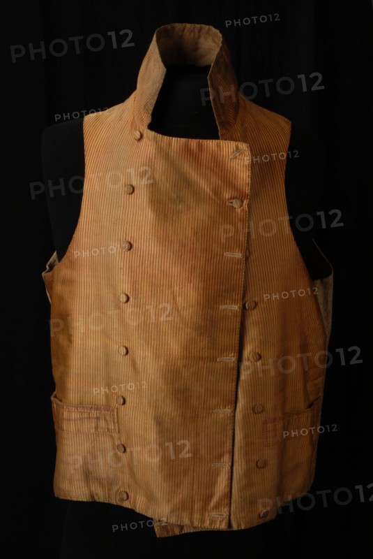 Yellow vest with red stripe, vest outerwear men's clothing apparel silk wool linen shoulder, waist, bottom, textile yellow men's