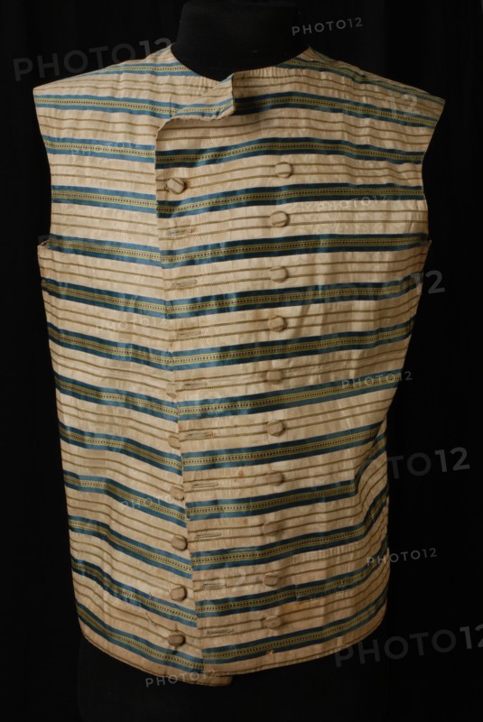Men's vest in cream-colored silk, blue striped and double breasted, vest outerwear men's clothing silk shoulder, waist, bottom
