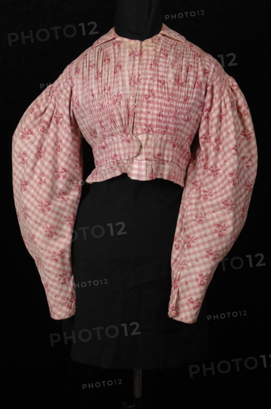 Cotton jackets or japonos, white-pink checkered fond with dark pink flower sprays, lots of wrinkle work, yak frock body
