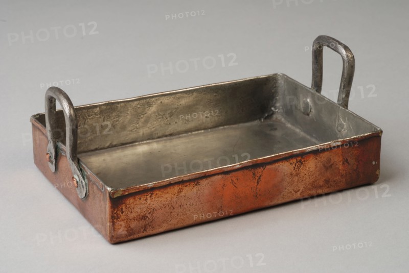 metal worker: Gresnich, Copper rectangular miniature roasting pan with two handles, roasting dish baking dish miniature toy