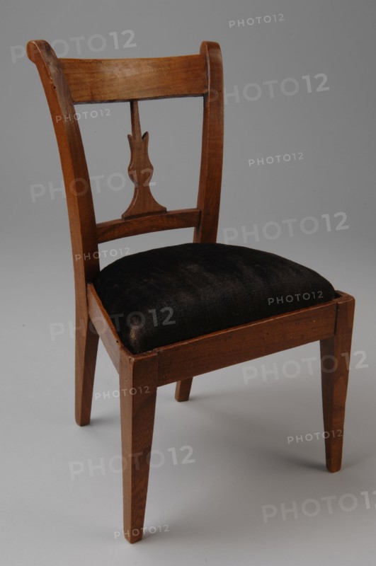 Elmwood doll chair with black velvet seat and tulip shape as bar in the backrest, doll chair chair seat furniture miniature toy