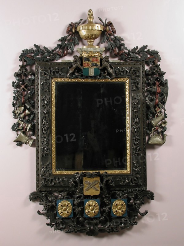 Mirror of the Rotterdam gold and silversmith guild, interior mirror interior wood glass paint, Upright rectangular format