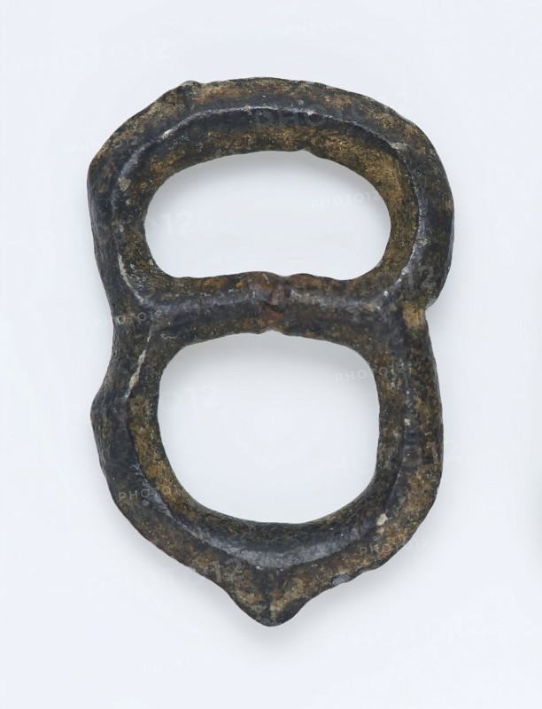 Small pewter ornamental buckle, buckle in the shape of an 8, buckle fastener component soil find tin metal, archeology