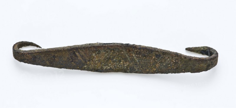 Cloak or cloche, copper strip with hooks bent in at the ends, closure clothing accessory clothes ground find copper metal