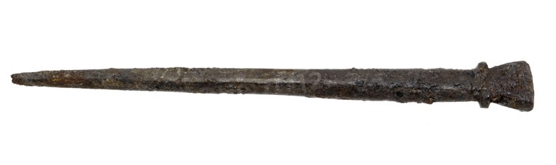 Writing pen with tip and spatula-shaped end, writing pen soil find copper iron metal, forged Writing stick or stylus Conical rod