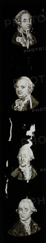 Hand-painted lantern plate with four portraits of naval heroes, slide plate slideshope images glass paper textiles, Hand-painted