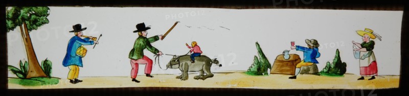 Hand-painted lantern plate, image of barges and spectators, slideshelf slideshare images glass paper, Hand-painted rectangular
