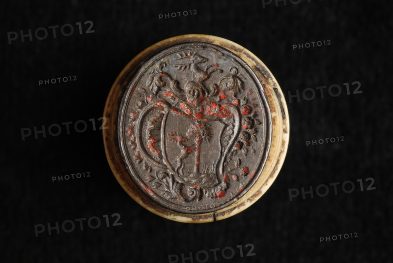 Silver seal stamp with family coat of arms Boonen, seal stamp stamp equipment silver ivory cork, Oval silver seal stamp with