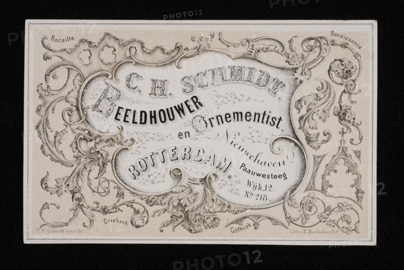 design: C.H. Schmidt, Business card C.H. Schmidt, sculptor, address card information form paper, lithography Rectangular