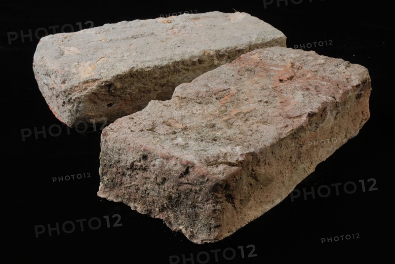 Two gray-red bricks from the tower or wall that were originally connected to the Schiedam gate, brick building material earth
