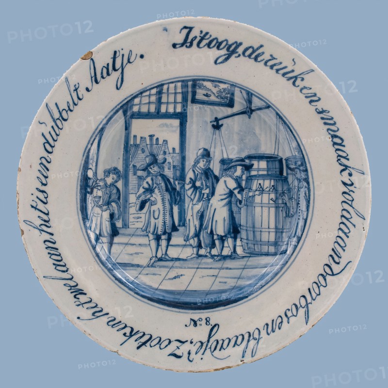 Jacob Schut, Delft blue plate with the eye, the smell and taste satisfied by forest and leaves; so do sign it is double Aatje