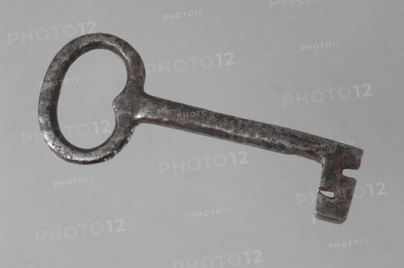 Iron key with heart-shaped eye, massive key handle and rectangular shaped beard, key iron iron, hand forged Key with heart