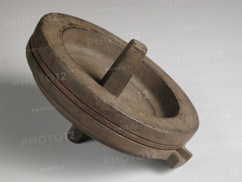 Three-piece bronze mold for lid of large pot or soup tureen, cast molding tool tools base metal bronze, cast twisted Three-part
