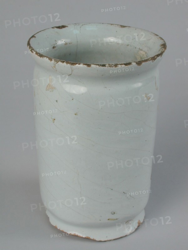 High, cylindrical ointment jar or apothecary jar, white glazed, ointment jar pot holder ceramic earthenware enamel tinglage
