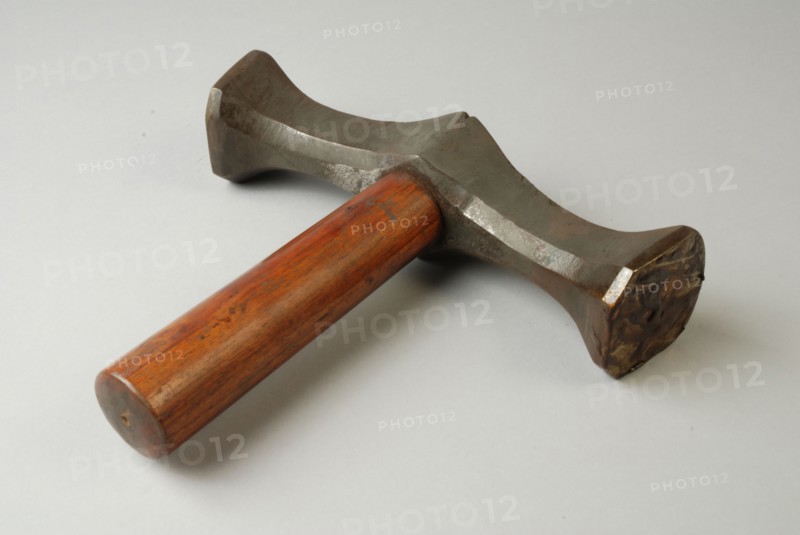 Pewter hammer, hammer from casting, hammer tool kit metal iron wood veneer, forged Hammer Short round wooden handle. Elongated
