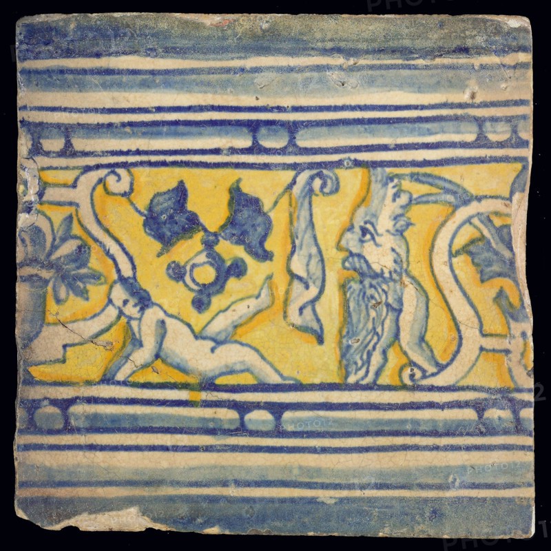 Tile from band or frame, polychrome, horizontal decor, wall tile tile sculpture ceramic earthenware glaze, baked 2x glazed