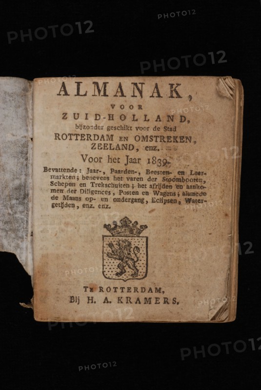 Kramers, H.A., Almanak, for South Holland, for the year 1839, almanac oud druk book information form paper parchment, printed