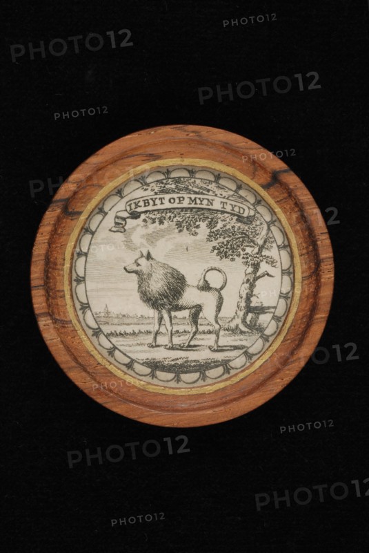 Deed sign paper Kees dog, with Ik byt op myn tyd, bearer identification carrier paper wood copper glass image (daily size), IK