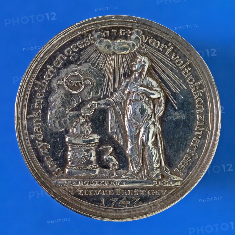 M. Holtzhey, Medal at the golden wedding of Jan van Es and Leeuwa van Bochelen on May 20, 1722, wedding medal medallion medal