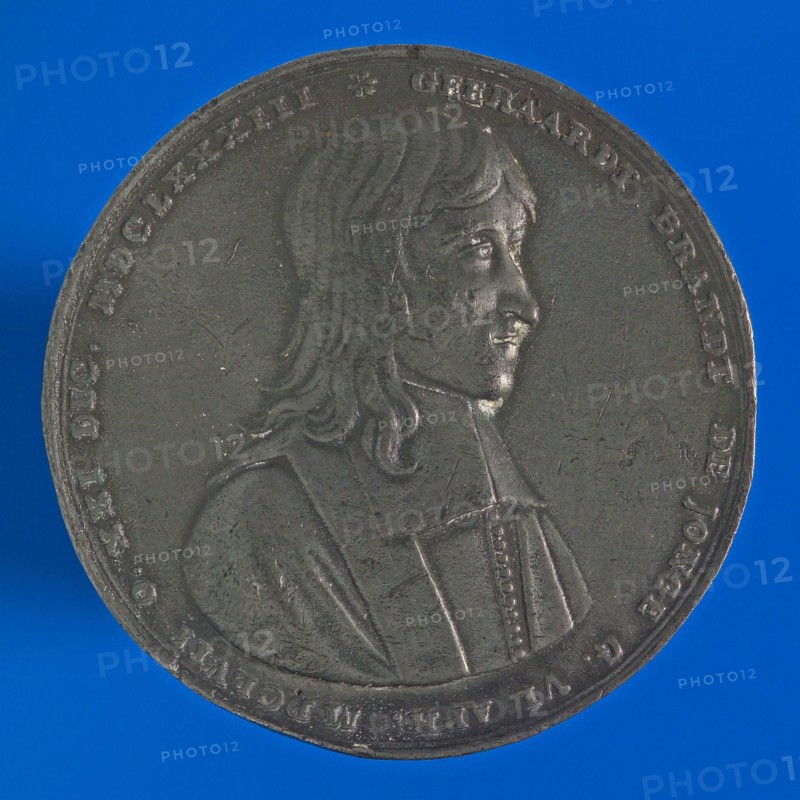R. Arondeaux, Medal on the death of Geeraardt Brandt de Jonge, death medal penning footage silver, bust half to the right