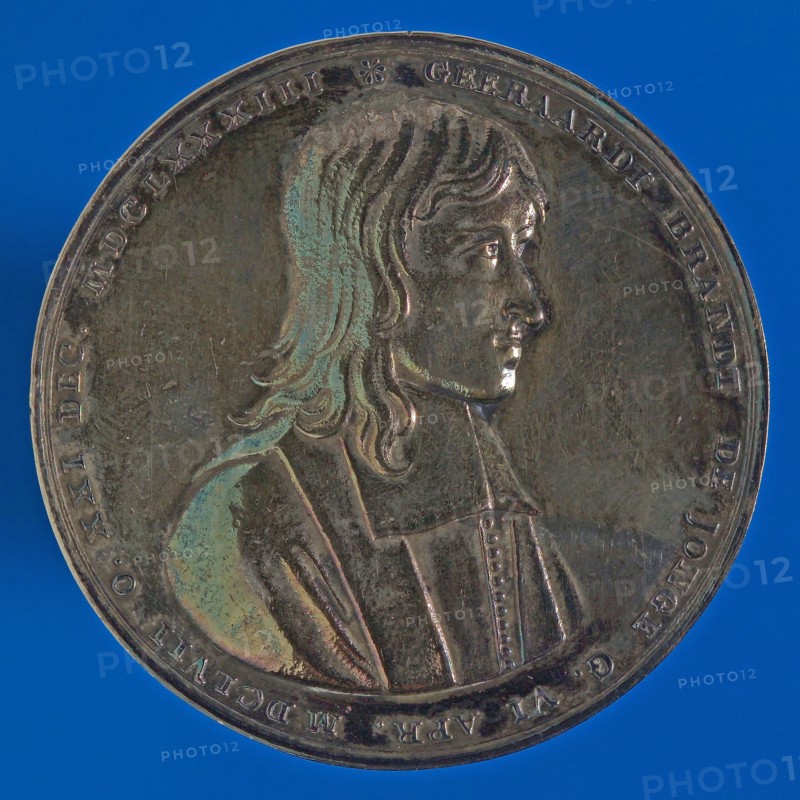 R. Arondeaux, Medal on the death of Geeraardt Brandt de Jonge, death certificate penning footage silver, bust half way right