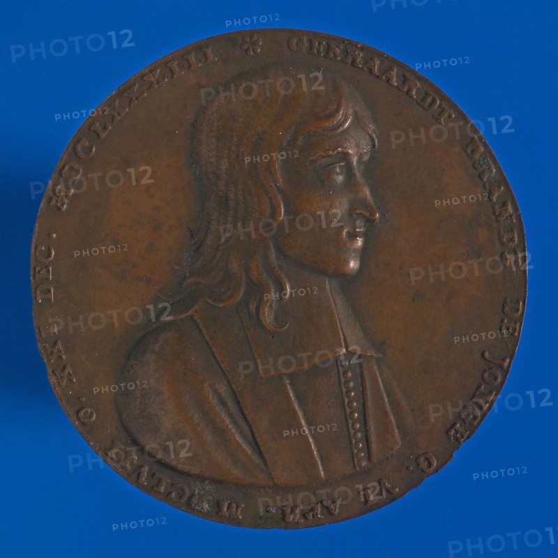 R. Arondeaux, Medal on the death of Geeraardt Brandt de Jonge, death medal penning footage copper, bust half way right