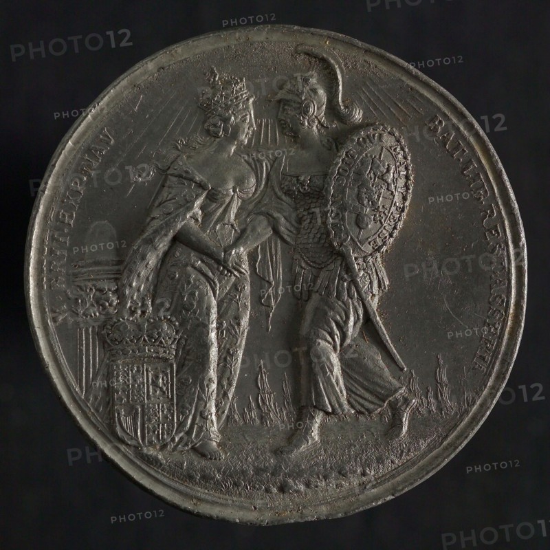 Casting from the reverse of token on the coronation of William III and Mary to king and queen of England, Scotland and Ireland