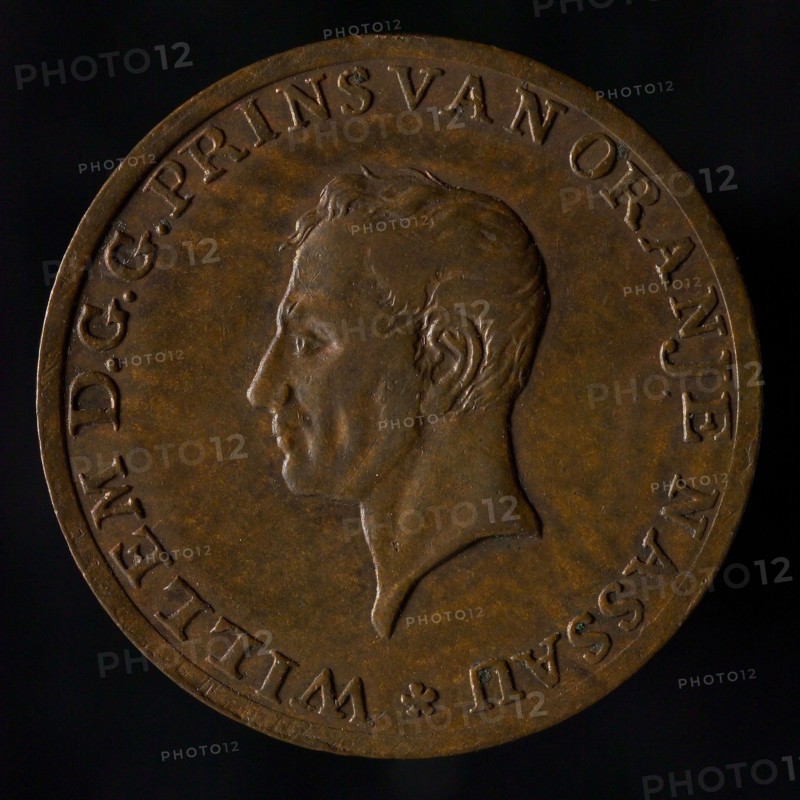 's Rijks Munt, Medal on the inauguration of William I, Prince of Orange, as sovereign prince, sprinkling penny imagery bronze
