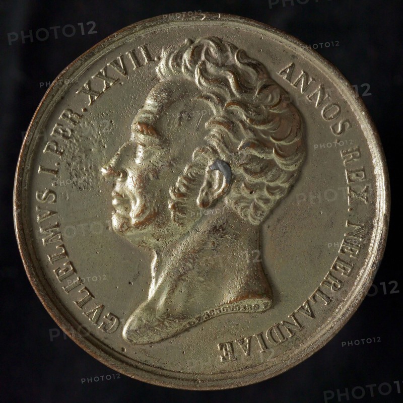 's Rijks Munt, Medal on the death of King William I, death certificate penning footage silver, silvered F: depicts King William