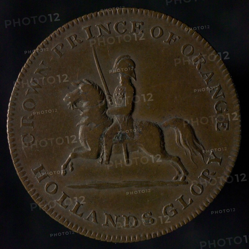 Medal at the battle of Waterloo and Crown Prince Willem, the later King William II, penning footage bronze, the Prince of Orange