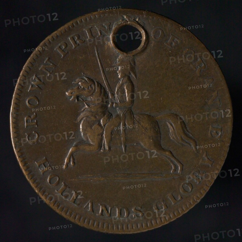 Medal at the battle of Waterloo and Crown Prince Willem, the later King William II, penning footage bronze, Penning
