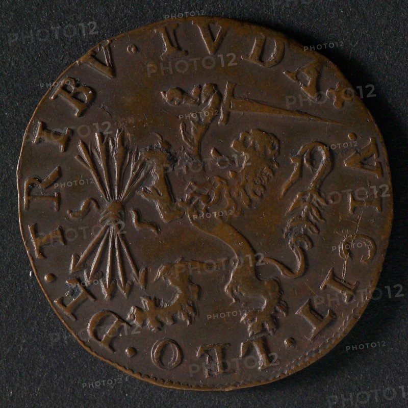 Medal on the closing of the Union of Utrecht, jeton utility medal medal exchange copper, the Dutch lion with sword and arrows