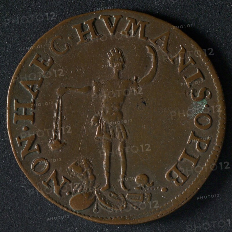Medal on the high government of the Prince of Orange, penny footage copper, David with crown pendulum in hand tramples weapon