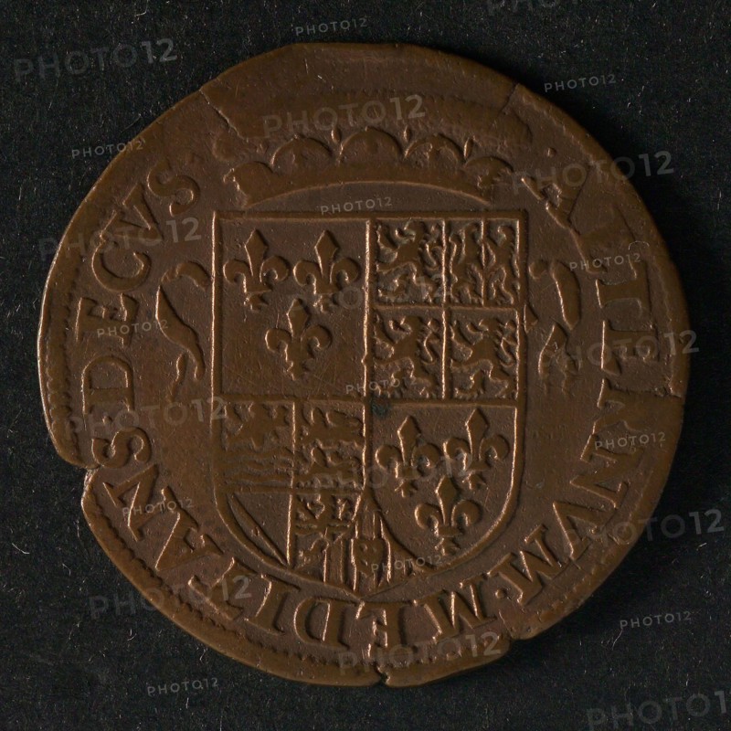 Medal at the inauguration of Frans van Anjou as count of Flanders, jeton utility medal medal exchange copper, Anjou coat of arms