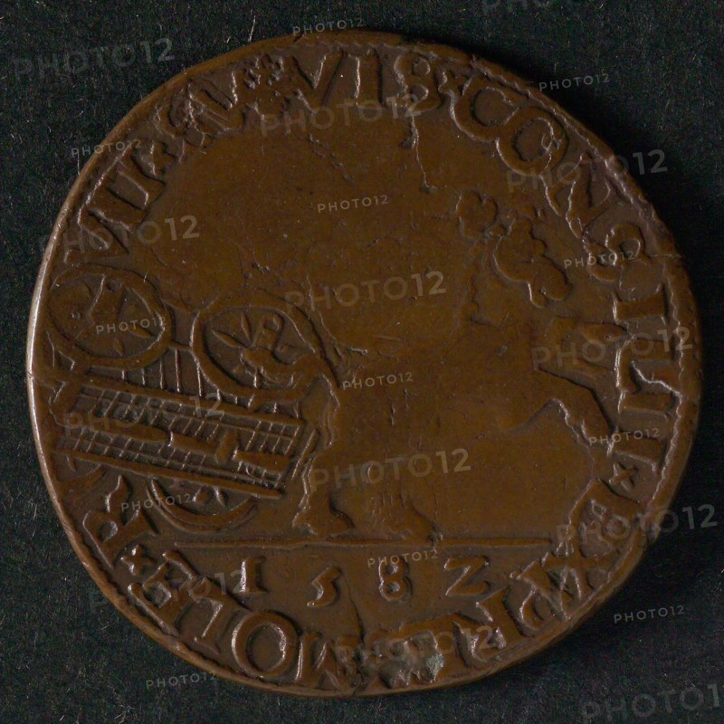 Medal on the ambitious plans of Frans van Anjou, jeton utility medal medal exchange copper, car pulled by horse driven by carter
