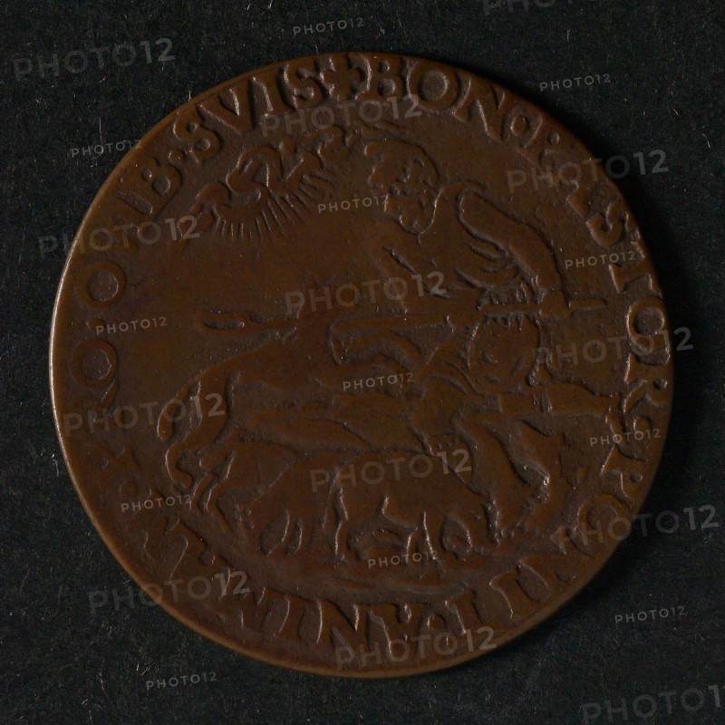Medal on the attack on Antwerp by Frans van Anjou, jeton utility medal medal exchange buyer, shepherd beats wolf attacking