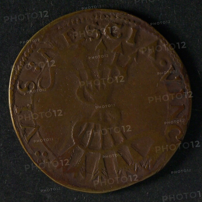 Medal on the mutual division of the Netherlands, jeton utility medal medal exchange copper, bundle of five arrows wound by snake