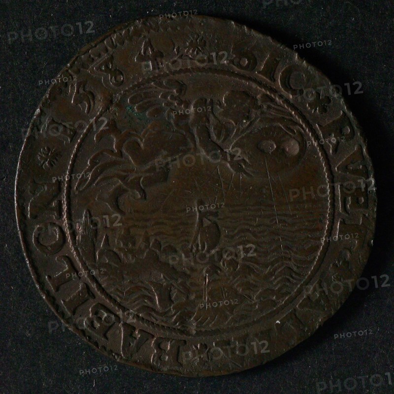 Medal on the measures against the Roman Catholic religion, jeton utility medal medal exchange copper, an angel casts millstone