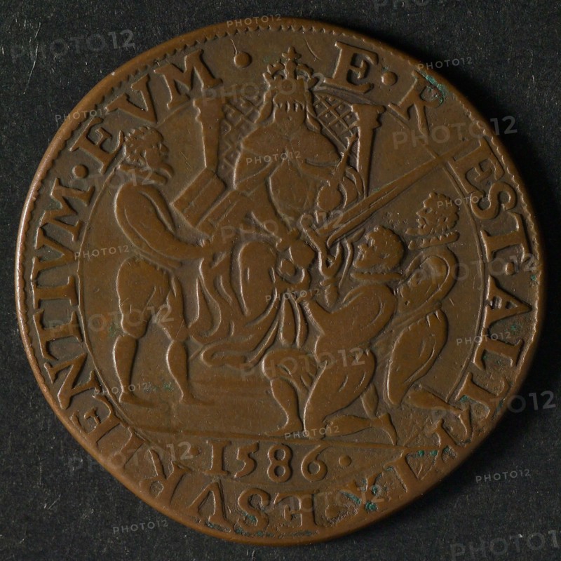 Medal on the help of Leycester, jeton utility medal penny exchange copper, the sword above which in Hebrew Jehovah stands